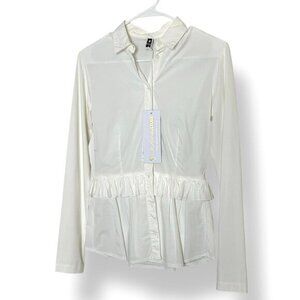 NWT European Culture White Blouse Peplum Ruffle Long Sleeve Button Up Sz S